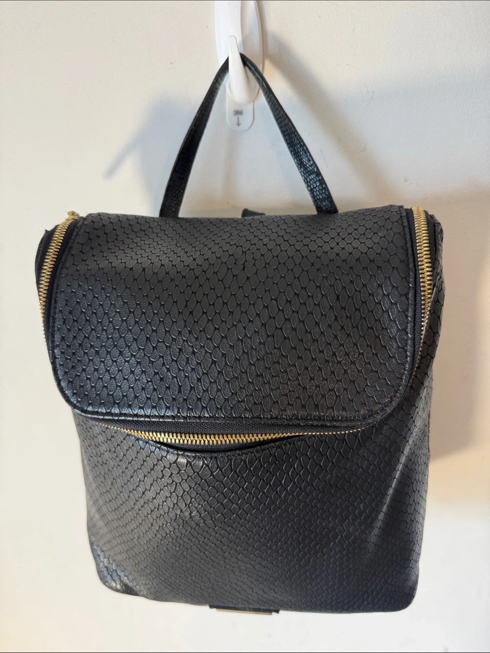 Brahmin Black Textured One Of A Kind Vintage Backpack with Gold Hardware